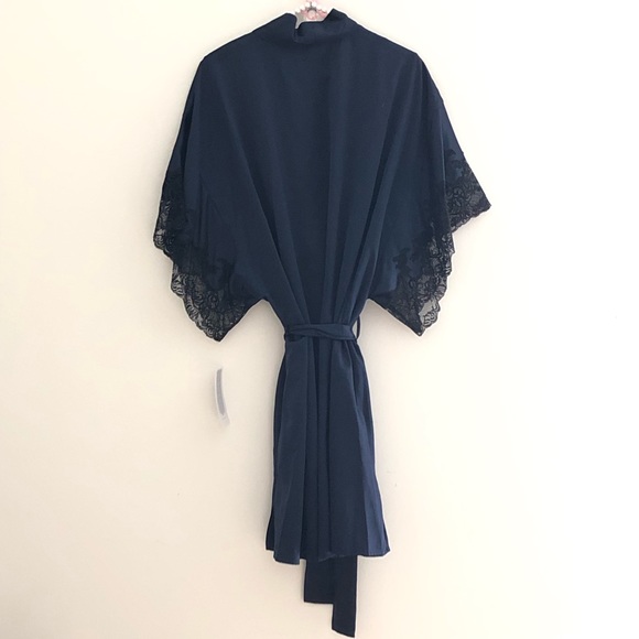 Natori Satin Short Wrap Robe XL New NWT Navy Blue - Picture 6 of 8